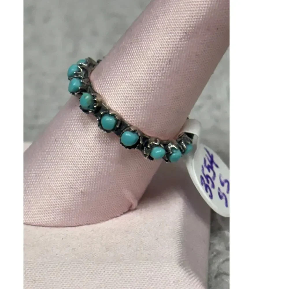 Sterling Silver Blue Stone Eternity Band Ring Size 8 #68412 - Picture 3 of 7